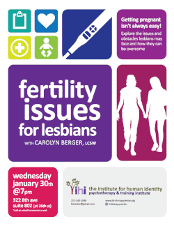 glaad:  TONIGHT IN NYC: The Institute for Human Identity will present a workshop that will explore the issues and obstacles lesbians may be faced with when trying to get pregnant—and how they can be overcome.