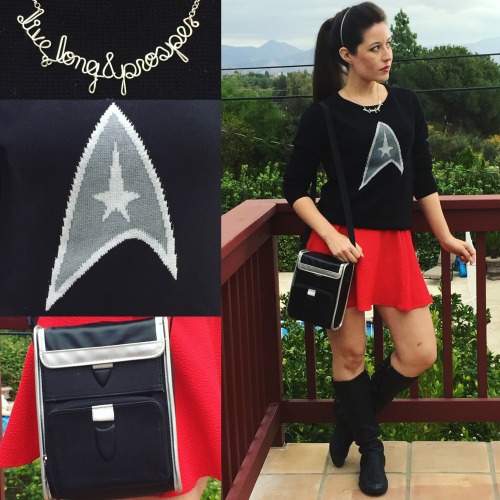 scruffyrebel: Trek ensemble of the day. A gold skirt would make more sense but oh well, red is nice 