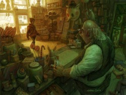 sixpenceee:  The longer you stare at this picture, the more disturbing it gets  “The Candy Shop” by Nikolai Lockertsen   