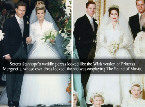“Serena Stanhope’s wedding dress looked like the Wish version of Princess Margaret’s, whose own dres