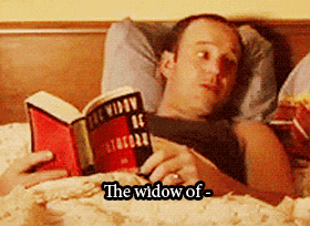 begitalarcos:  Phil reads aloud to himself in bed the story of a woman who becomes suicidal when her husband dies but finds meaning and love again in a handsome soldier (The Widow of Ephesus) That is until Steve interrupts him and all the blood drains