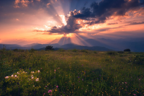 te5seract:Sunrise over Caucasus Mountains, Magical Light & Magical Sunset Over Racha Mountains b