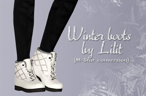 MALE Winter boots by Lilit
- A/AY male
- sims3pack, package
- 4 recolor chennels
DOWNLOAD