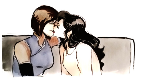 incaseyouart:Rough Korrasami kiss moment, inspired by this gif of Rose and Rosie