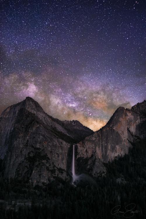 amazinglybeautifulphotography:  Early Season Milky Way over Bridalveil Fall in Yosemite [OC] [3813x5719] - Author: AnnaSmitseroo on reddit