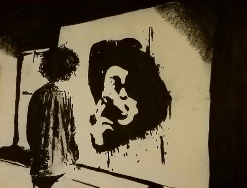 collegelessons:  Tim Burton viewing a painting of Helena Bonham Carter “Irony”