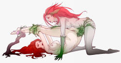 feversea:  lesbianzyra:  A colored version of Miss Fortune x Zyra drawn by @feversea. Colours by @marcobodthen  OC: http://feversea.tumblr.com/post/136978612605/zyra-and-miss-fortune-commission  Someone made a lovely cleaned up and colored version of