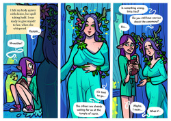 THE DRYAD SEED: PAGE 2A new story begins - A young Delidah sits in the grove where she was born, before she ventured out to elsewhere. But wait! Where are her horns? Why are her eyes green??Patrons are already on Page 9 of this comic, two months ahead