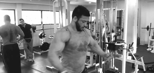 Greek bodybuilder Dimitris Tripolitsiotis in all his sweaty glory.