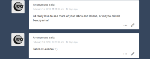 ruushes - not one but TWO anons requested diana and leliana which...