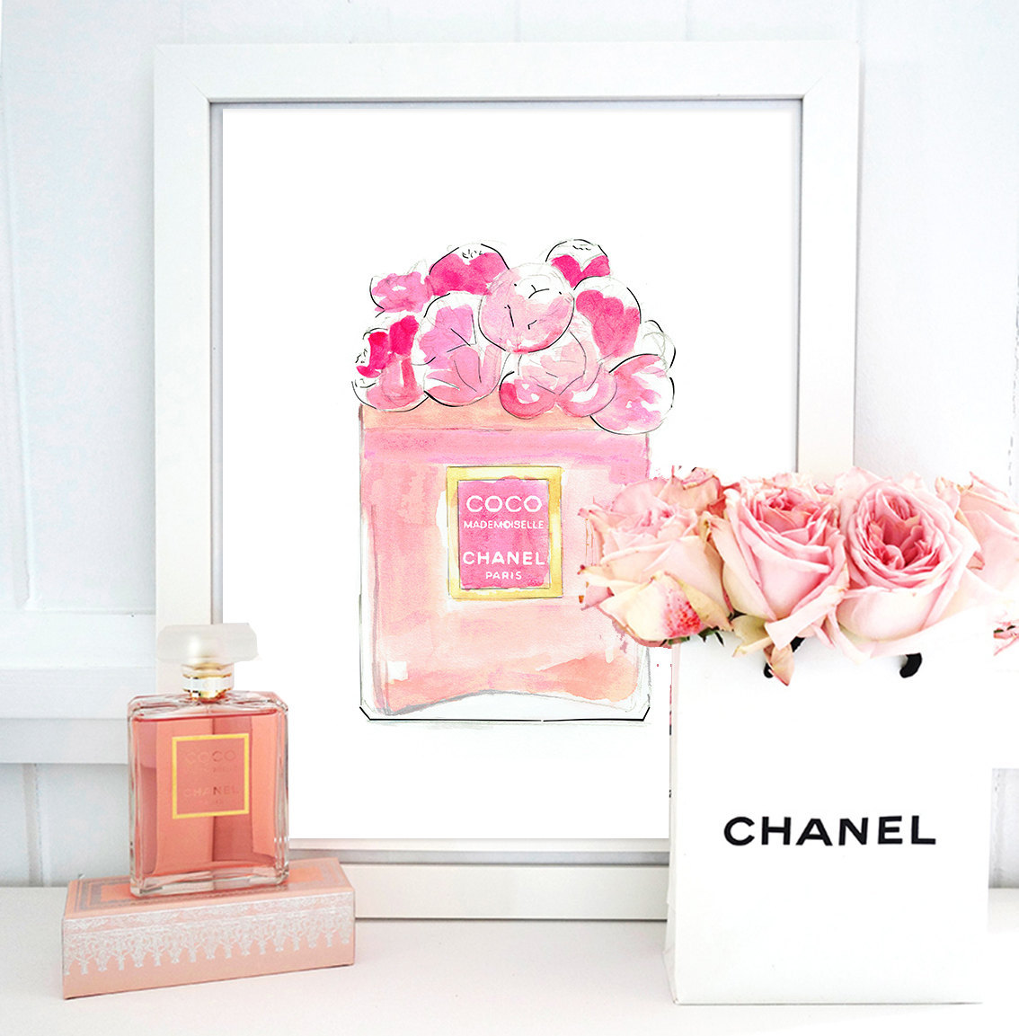 Coco Chanel Perfume Bottle Art Watercolor Painting