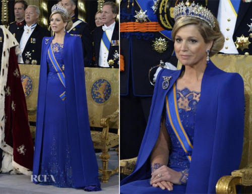 Queen Maxima of the Netherlands, in her coronation outfit, designed by Jan Taminiau (click to enlarg