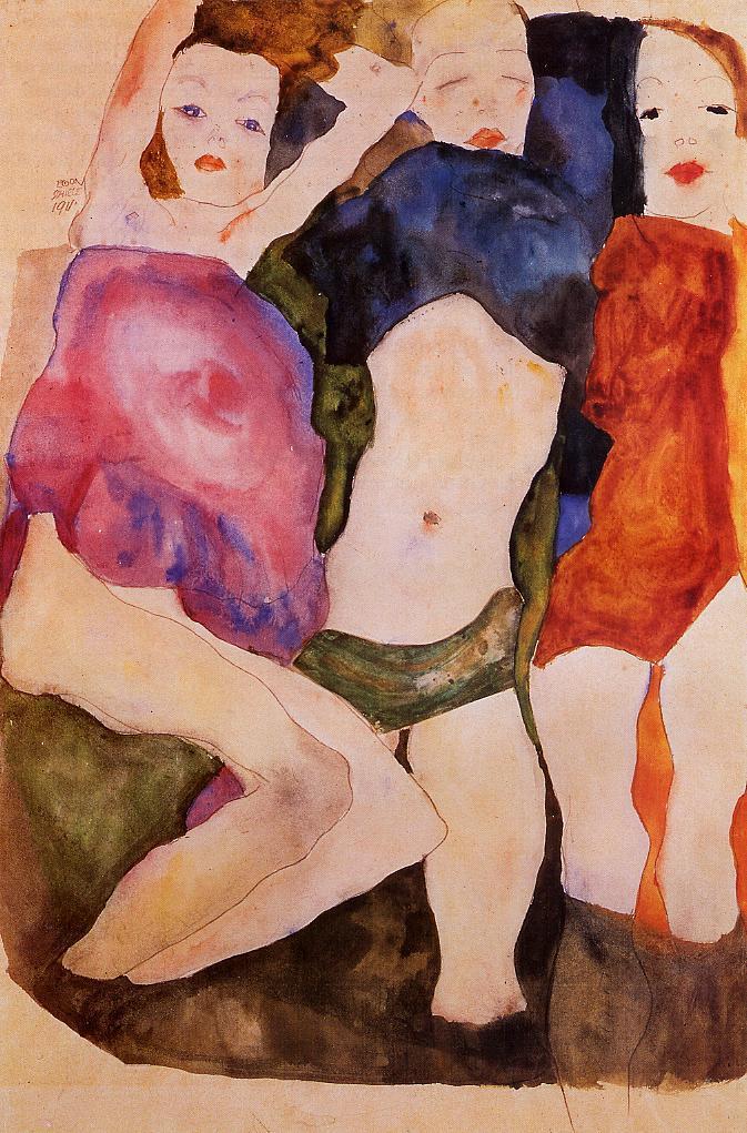Three Girls - Egon Schiele - 1914
