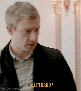 thelostsmiles:  johnlock meme  — grumpy bisexual moment - ½