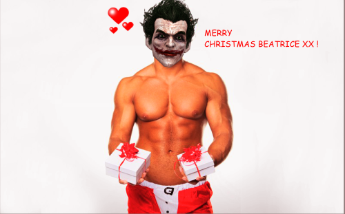 For one of my Friends back on (Deviantart !)  (BeatriceJackson2000 !) well she said that she wanted me to an “PhotoManiplution ”! of the Joker from the (Batman Games!?) well i tryed to put an “Christmas Hat on him ”!? but the way