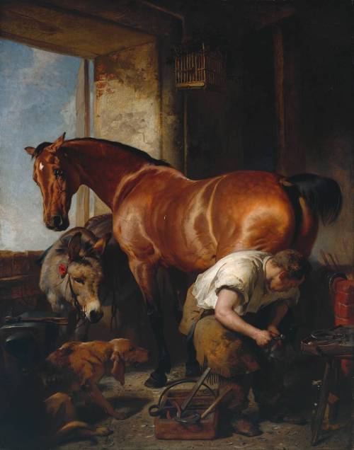 cavetocanvas: Sir Edwin Henry Landseer, Shoeing, exhibited 1844 From the Tate Gallery: This picture