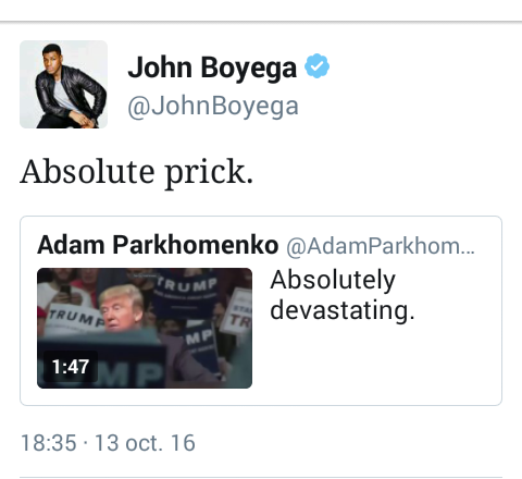 thugilly: marissarei:  sophiaslittleblog:  boyega-john:  Another iconic John Boyega clap back  Look 