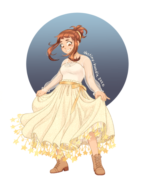 destiny-hoodie:I saw this one skirt from somewhere and figured Ochako could pull it off, so I drew i