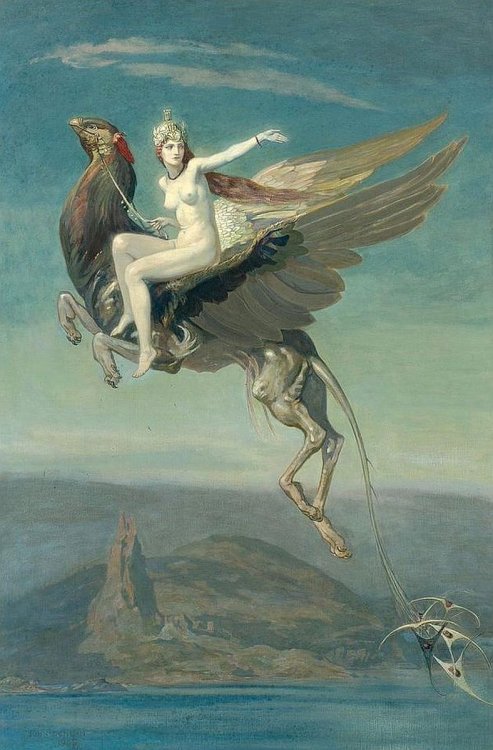 Heptu bidding farewell to the city of obb (1909) by John Duncan (Scotland, 1866-1945). 