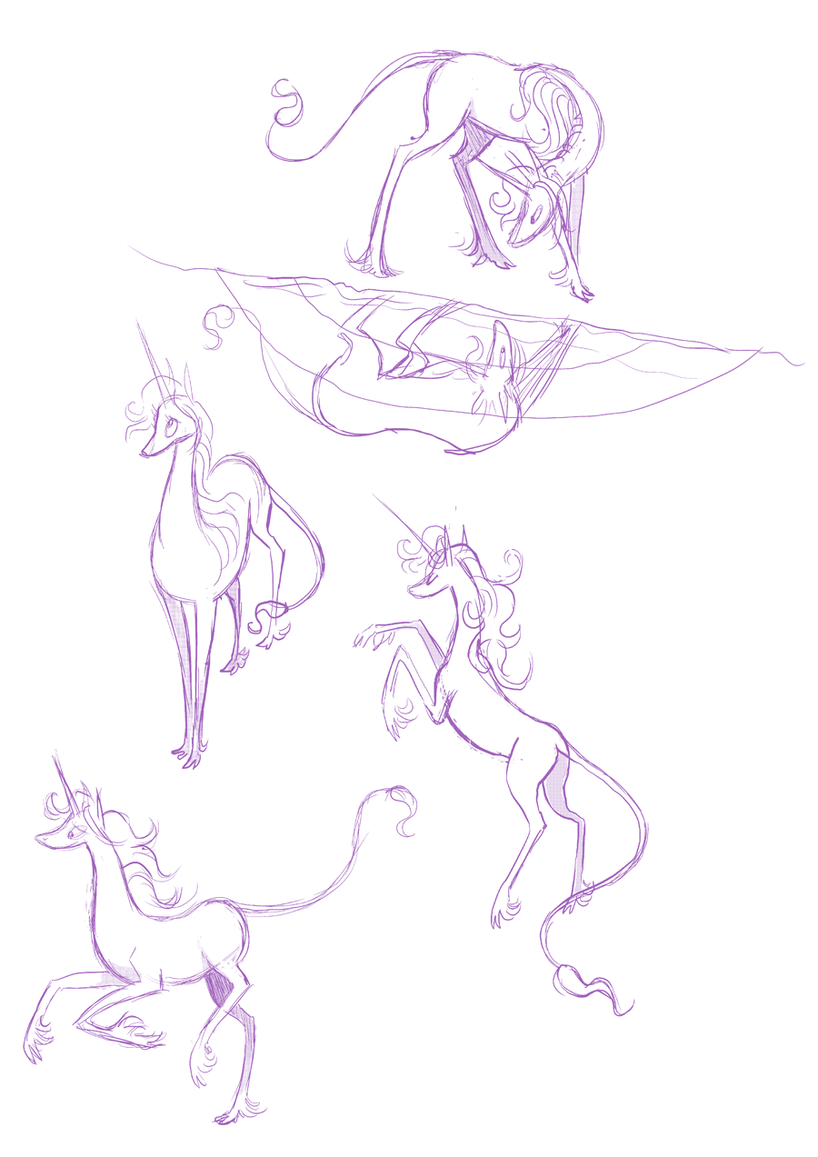 Last Unicorn-inspired Marigold sketches.