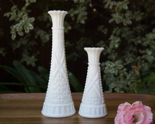 Set of Two Matching Milk Glass Vases