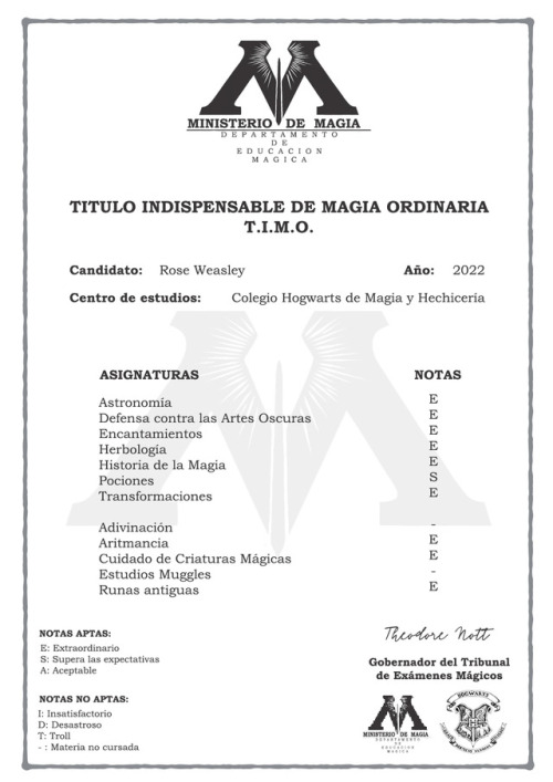 “Notas del T.I.M.O. de Rose Weasley”