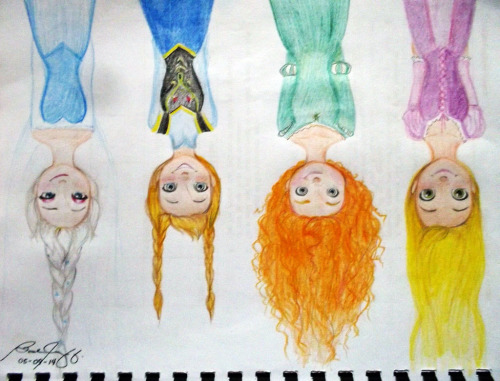 frozenloki:  My Rapunzel, Merida, Anna, and Elsa Sketchies :3  just thought maybe I could post it here :3 http://nicolebalcom.deviantart.com/ 