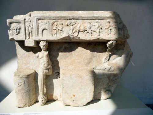 romegreeceart: Baths of DiocletianA block with a portrayal of folding curule seat. The upper frieze 