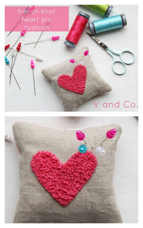 DIY Easy French Knot Pin Cushion from V and Co. here. I just answered a message asking if I did embr