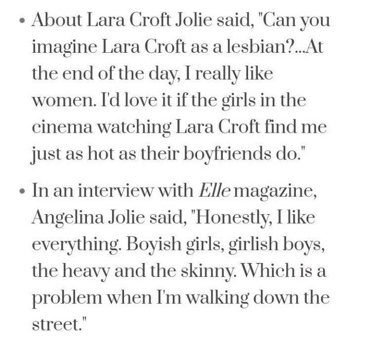 profusedinmelancholy:  Bisexual Queen Angelina Jolie talking about dating women and