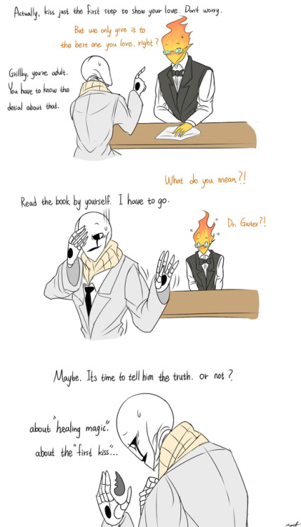 mooncatyao: [First kiss?] Grillby & little Sans next part, you will know the truth about the half soul… <First part>(Previous)/(NEXT)[GLS timeline]​ 