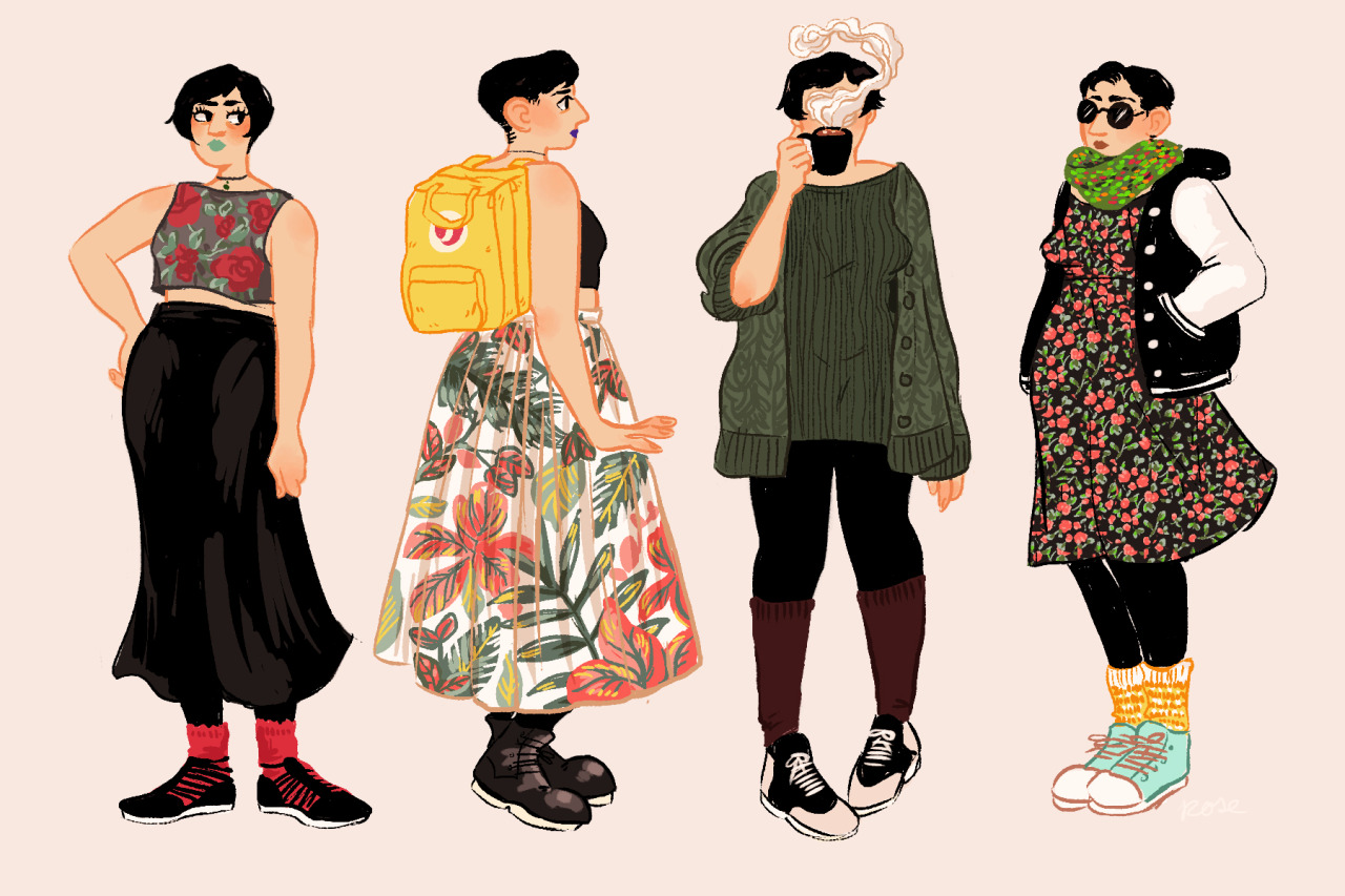 roseiaghost:  some recent outfits of mine. that big flowery skirt changed my life.
