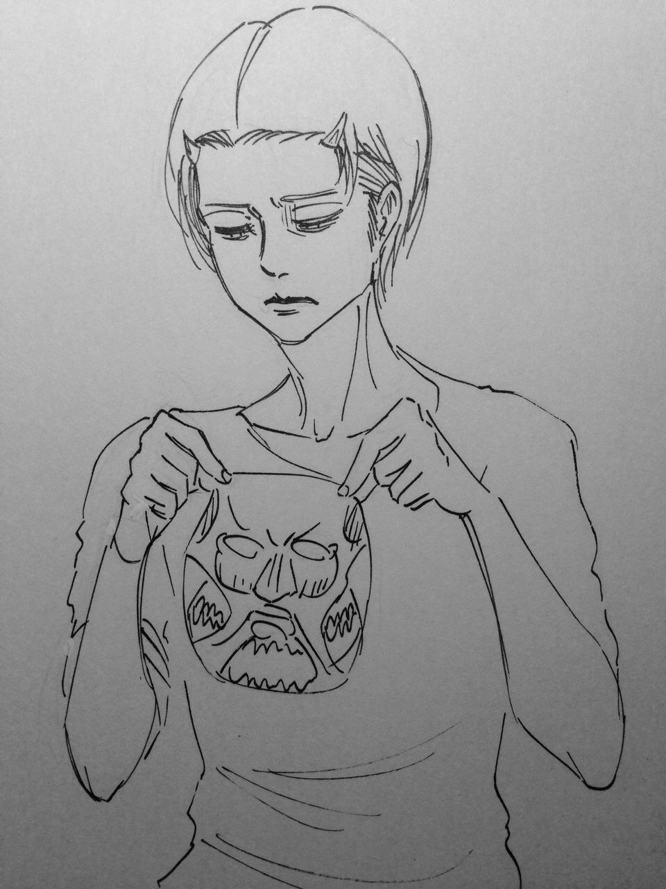 Isayama sketches Levi wearing the VOCE Colossal Titan face mask!Hair pinned back