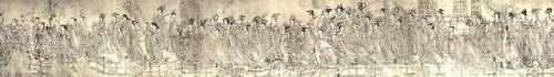 sinethetamagazine:Eighty-seven Immortals (八十七神仙卷) by Wu Daozi (吳道子). Ink on silk handscroll. ca. 685