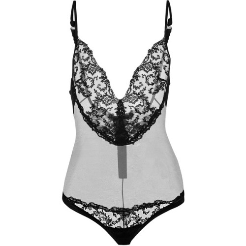 Embroidered tulle bodysuit ❤ liked on Polyvore