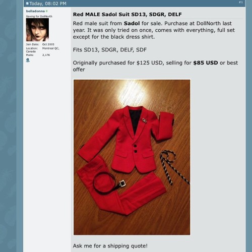 dark-delicacies: FOR SALE; Red SD13, SDGr, SDF, DELF, Sadol male suit. Everything included except fo