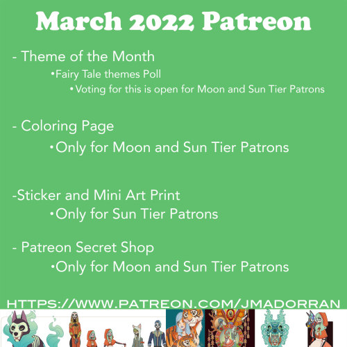 March 2022 Patreon ScheduleThis month it’s back to the Twisted Fairy Tale theme. Sun and Moon Patron