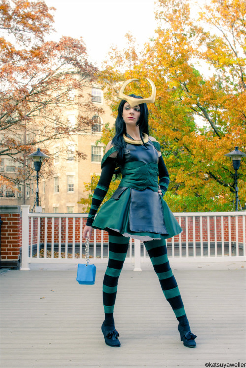 lady-ava-cosplay:  Lolita Loki from Marvel’s The Avengers. This was a very fun little costume that I made for fun at AnimeUSA last year. The black dress is lined in Avenger fabric and the tesseract purse is lined in space fabric. While I wish I have