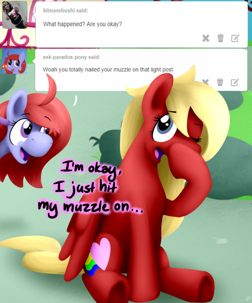 asklovelylaughter:   Featuring ryu362, ask-paradox-pony, and askshramper, all of whom are invited to dress up and get free candy with me, I guess. -sighs dreamily- Blueheart…  x3!