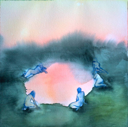 tristealven:Sirkku Rosi, Finnish (b. 1987) Shared Waters, 2021 Secret Gathering, 2020Watercolor on p