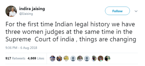 “For the first time Indian legal history we have three women judges at the same time in the Su