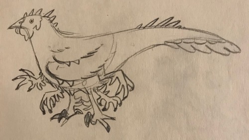 irradiatedsnakes: [ID: 5 pencil doodles. the first is of a “spicken”- space chicken- whi