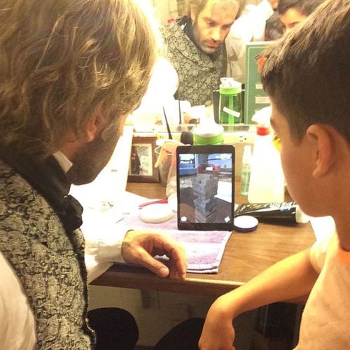 New pic from RK’s instagram:A little half-time Jenga on the iPad with my pal. #246pickone #lesmisbwa