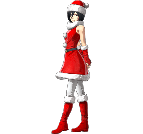 The standard and DLC costumes for Mikasa in the KOEI TECMO Shingeki no Kyojin Playstation 4/Playstation 3/Playstation VITA game, including the “Lunar New Year,” “Festival,” “Halloween,” and “Christmas” outfits!  Others: Armin - Eren