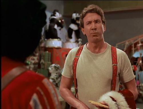 Scott Calvin (or should I say, Santa) workin&rsquo; a spirited pair of suspenders.  Also ea