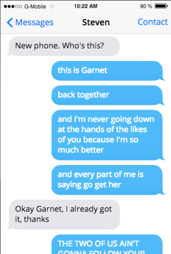 Garnet’s voicemail: ♫♫ Can’t get