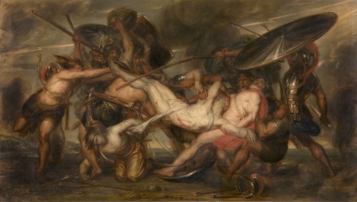 Battle of the Greeks and Trojans for the corpse of Patroclus by Antoine Wiertz (1830-65)