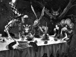maliceinhorrorlandx:  &ldquo;A Mad Tea-Party&rdquo; By Alicechan&ldquo;The world is upside-down, Alice. Inmates run the asylum - no offence, and worst of all… I’m left tea-less!” -The Mad Hatter (Alice: Madness Returns) (Please leave the above
