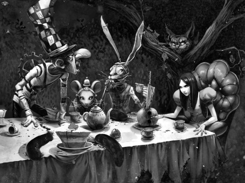maliceinhorrorlandx:  “A Mad Tea-Party” By Alicechan“The world is upside-down, Alice. Inmates run the asylum - no offence, and worst of all… I’m left tea-less!” -The Mad Hatter (Alice: Madness Returns) (Please leave the above