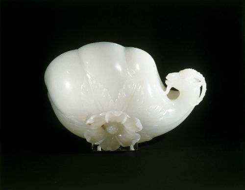 This unique wine cup of white nephrite jade was made for the Mughal emperor Shah Jahan (r. 1628-1658